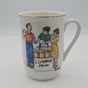 Norman Rockwell's Good Old Days Thirsty Bunch Mug 1982 Vintage 4" Cup Lemonade